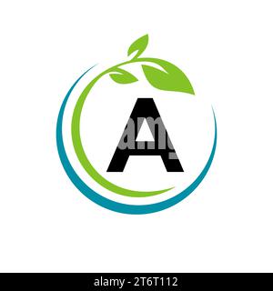 Eco Leaf Logo On Letter A Vector Template Stock Vector