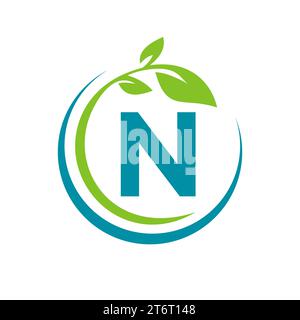 Eco Leaf Logo On Letter N Vector Template Stock Vector