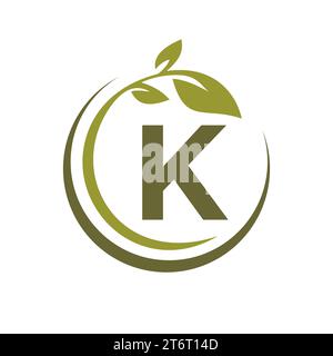 Eco Leaf Logo On Letter K Vector Template Stock Vector