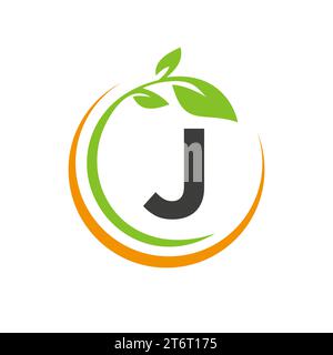 Eco Leaf Logo On Letter J Vector Template Stock Vector