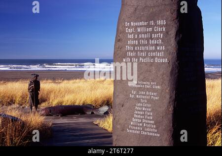 Capt. William Clark monument & statue (Lewis & Clark), Discovery Trail, Long Beach, Washington Stock Photo