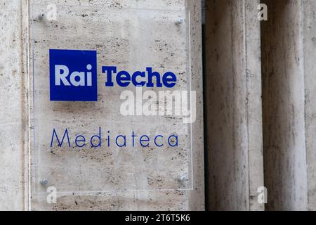 Turin , Italy  - 10 26 2023 : rai teche mediateca Radio Televisione Italiana logo brand and text sign broadcasting company of Italy Stock Photo