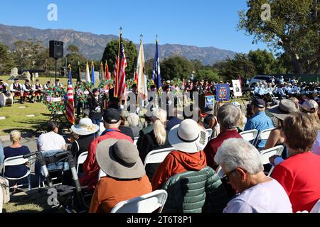 November 11, 2023, Santa Barbara, California, U.S: Several hundred people attended the annual Veteranâ€™s Day Ceremony at Santa Barbara Cemetery, â€œHonoring all who have servedâ€, hosted by Pierre Claeyssenâ€™s Veterans Foundation. (Credit Image: © Amy Katz/ZUMA Press Wire) EDITORIAL USAGE ONLY! Not for Commercial USAGE! Stock Photo