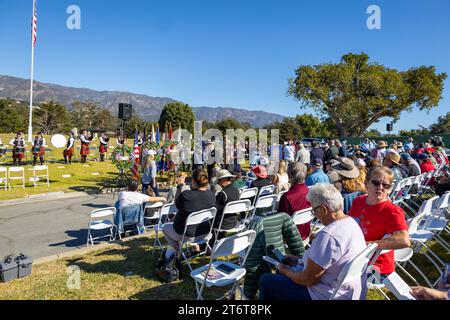 November 11, 2023, Santa Barbara, California, U.S: Several hundred people attended the annual Veteranâ€™s Day Ceremony at Santa Barbara Cemetery, â€œHonoring all who have servedâ€, hosted by Pierre Claeyssenâ€™s Veterans Foundation. (Credit Image: © Amy Katz/ZUMA Press Wire) EDITORIAL USAGE ONLY! Not for Commercial USAGE! Stock Photo