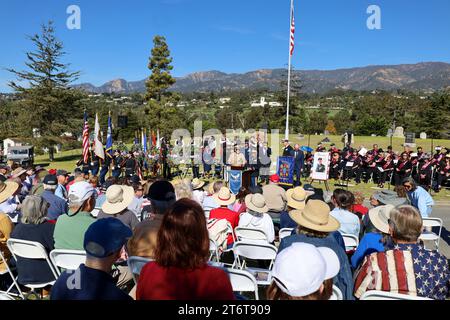 November 11, 2023, Santa Barbara, California, U.S: Several hundred people attended the annual Veteranâ€™s Day Ceremony at Santa Barbara Cemetery, â€œHonoring all who have servedâ€, hosted by Pierre Claeyssenâ€™s Veterans Foundation. (Credit Image: © Amy Katz/ZUMA Press Wire) EDITORIAL USAGE ONLY! Not for Commercial USAGE! Stock Photo