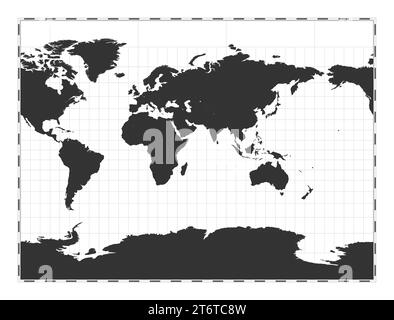 Vector world map. Miller cylindrical projection. Plain world geographical map with latitude and longitude lines. Centered to 60deg W longitude. Vector Stock Vector