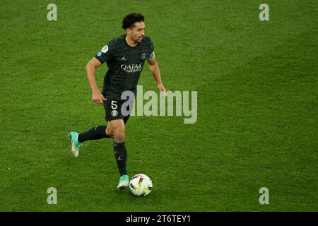Marquinhos of PSG during the French championship Ligue 1 football match between Stade de Reims and Paris Saint-Germain on November 11, 2023 at Auguste Delaune stadium in Reims, France - Photo Jean Catuffe / DPPI Stock Photo