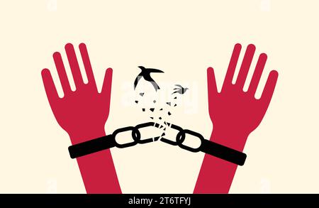 Freedom bird flying and free from captivity illustration Stock Vector