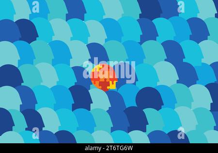 Differently abled human in social crowd, illustration about autism awareness and social inclusion Stock Vector