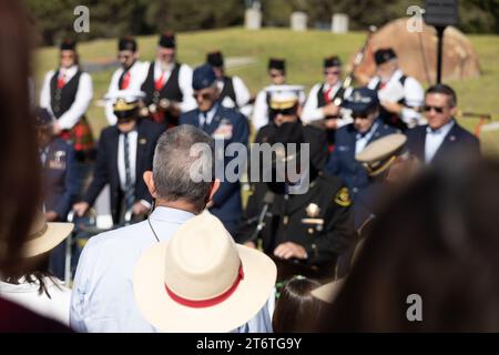 November 11, 2023, Santa Barbara, California, U.S: Several hundred people attended the annual Veteranâ€™s Day Ceremony at Santa Barbara Cemetery, â€œHonoring all who have servedâ€, hosted by Pierre Claeyssenâ€™s Veterans Foundation. (Credit Image: © Amy Katz/ZUMA Press Wire) EDITORIAL USAGE ONLY! Not for Commercial USAGE! Stock Photo