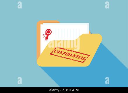 Confidential documents disclosed, illustration in whistle blower concept Stock Vector