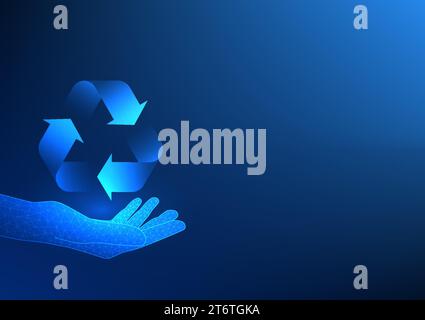 Technology background, Recycling symbol in hand It represents cooperation in reducing waste by transforming it so that it can be reused. or be further Stock Vector