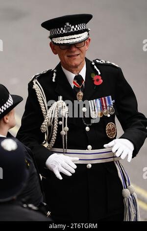 Metropolitan Police Commissioner Sir Mark Rowley arrives for the Remembrance Sunday service at the Cenotaph in London. Picture date: Sunday November 12, 2023. Stock Photo