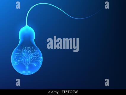 Renewable energy technology The light bulb inside is a technological circuit tree. It represents the use of clean energy that helps reduce global warm Stock Vector