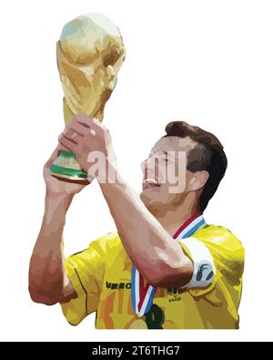 DungaFootball trophy with world cup Final Moment Brazil football player Vector Illustration image Stock Vector