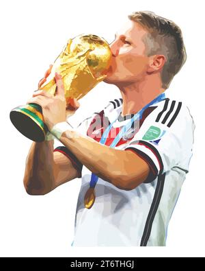 Bastian SchweinsteigerFootball trophy with world cup Final Moment German football player Vector Illustration image Stock Vector