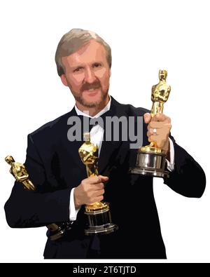 James Cameron Canadian filmmaker Neon Light Board View Purple Background, Vector Illustration Abstract Editable image Stock Vector