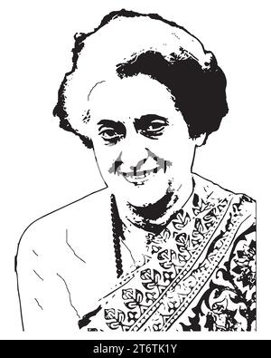 Indira GandhiIndian politician Vector Illustration Abstract Black and White Editable image Stock Vector