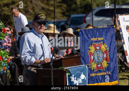 November 11, 2023, Santa Barbara, California, U.S: Desert Storm Veteran, at Santa Barbara Cemetery, â€œHonoring all who have servedâ€, hosted by Pierre Claeyssenâ€™s Veterans Foundation. (Credit Image: © Amy Katz/ZUMA Press Wire) EDITORIAL USAGE ONLY! Not for Commercial USAGE! Stock Photo