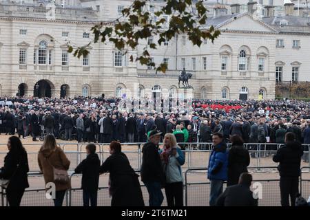 London, UK. 12th Nov, 2023. Veterans and serving military personnel gather on Horseguards Parade in central London before a service is held at The Cenotaph on Whitehall in Westminster on Remembrance Sunday. Thousands of people honour the war dead by gathering at the iconic memorial to lay wreaths and observe two minutes silence. Photo credit: Ben Cawthra/Sipa USA Credit: Sipa USA/Alamy Live News Stock Photo