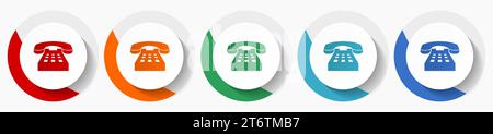 Phone vector icon set, flat design colorful round icons in 5 color options for webdesign and mobile applications Stock Vector