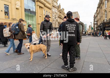 Newcastle upon Tyne, UK. 11th November 2023. Protest appealing for an end to Breed Specific Legislation, as XL Bully breed of dog ownership will become a criminal offence in England and Wales without a certificate of exemption, from 31st January 2024. Credt: Hazel Plater/Ģ����ý Live News Stock Photo
