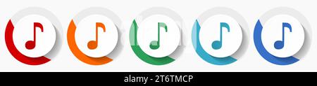 Music vector icon set, flat design colorful round icons in 5 color options for webdesign and mobile applications Stock Vector