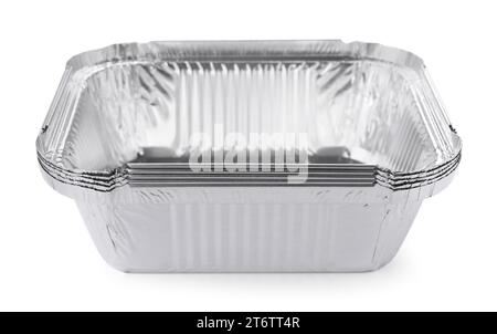 Stacked aluminum foil containers isolated on white Stock Photo