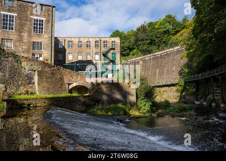 The Torrs Riverside Park at New Mills, Derbyshire, England. Torr Vale Mill and Millennium Walkway. Stock Photo