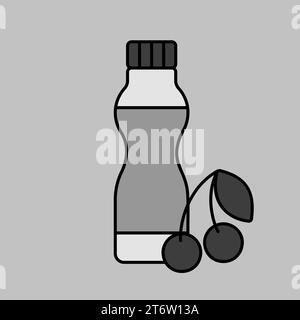 Drinkable yoghurt bottle with flavor cherry vector grayscale icon. Dairy product sign. Graph symbol for cooking web site and apps design, logo, app, U Stock Vector