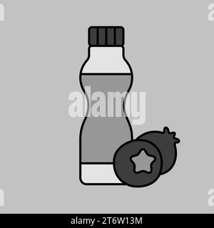 Drinkable yoghurt bottle with flavor blueberry vector grayscale icon. Dairy product sign. Graph symbol for cooking web site and apps design, logo, app Stock Vector