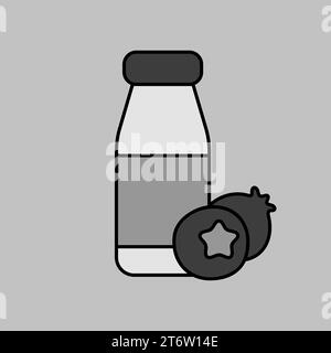 Drinkable yoghurt bottle with flavor blueberry vector grayscale icon. Dairy product sign. Graph symbol for cooking web site and apps design, logo, app Stock Vector