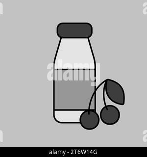 Drinkable yoghurt bottle with flavor cherry vector grayscale icon. Dairy product sign. Graph symbol for cooking web site and apps design, logo, app, U Stock Vector