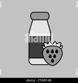 Drinkable yoghurt bottle with flavor strawberry vector grayscale icon. Dairy product sign. Graph symbol for cooking web site and apps design, logo, ap Stock Vector