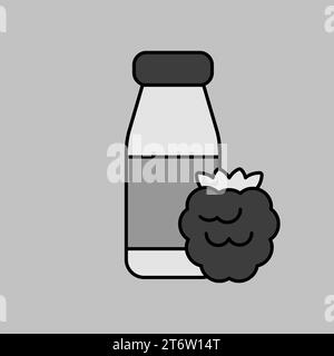 Drinkable yoghurt bottle with flavor raspberry vector grayscale icon. Dairy product sign. Graph symbol for cooking web site and apps design, logo, app Stock Vector