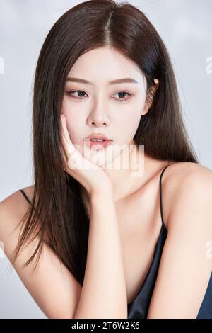 Asian women's faces are beautified with cosmetics, faces for advertising Stock Photo