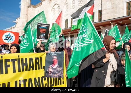 November 12, 2023, Fatih, Istanbul, Turkey: Pro-Palestine people shout slogans as they march from the Fatih Mosque to Sarachane Square in Istanbul on NovemberÂ 12,Â 2023. (Credit Image: © Tolga Uluturk/ZUMA Press Wire) EDITORIAL USAGE ONLY! Not for Commercial USAGE! Stock Photo
