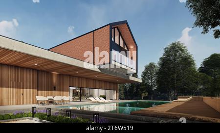 3d Render Modern Guest House Exterior Scene Stock Photo