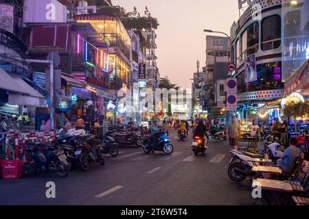 Early evening on Bui Vien Walking Street, a nightlife and entertainment hotspot in Ho Chi Minh City, Vietnam Stock Photo