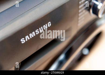 London. UK. 11.03.2023. Close up of a Samsung washing machine. Stock Photo