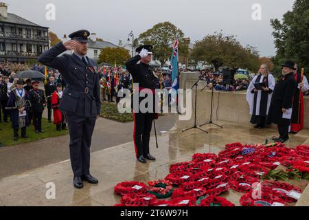 British military flags adorn the Cenotaph remembrance war memorial with ...
