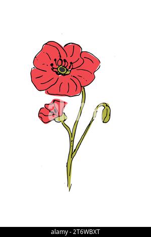 cute poppy flower in hand drawn sketch style Stock Vector