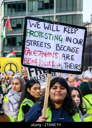Pro-Palestinian march calling for a ceasefire in Gaza through London on Armistice Day 11th November 2023. Stock Photo