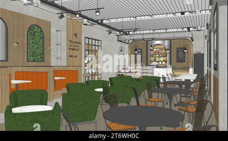 Concept design of modern Restaurant lounge bar 3D Rendering, 3D Illustration Stock Photo
