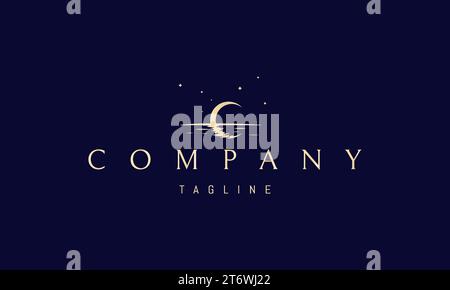 A vector golden logo with an abstract image of the moon reflecting on a river. Stock Vector