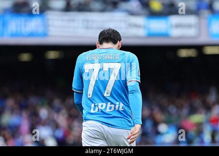 Khvicha Kvaratskhelia of SSC Napoli dejection during the Serie A football match between SSC Napoli and Empoli FC at Diego Armando Maradona stadium in Naples (Italy), November 12th, 2023. Stock Photo