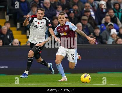 Lucas Digne #12 of Aston Villa during the pre-game warmup ahead of the ...