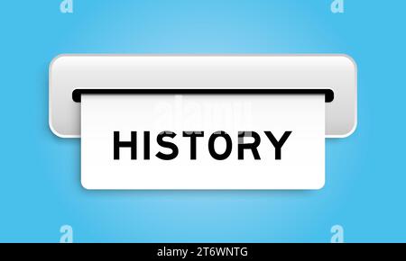 White coupon banner with word history from machine on blue color background Stock Vector
