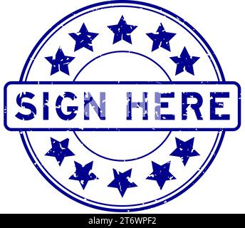 Grunge blue signature word round rubber seal stamp on white background ...