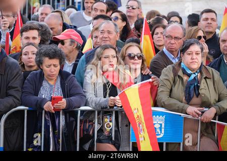 Right-wing protesters protest during a demonstration against the amnesty for Catalan separatists and against Pedro Sanchez in Puerta de Sol in Madrid, November 12, 2023, Spain (Photo by Oscar Gonzalez/Sipa USA) (Photo by Oscar Gonzalez/Sipa USA) Stock Photo